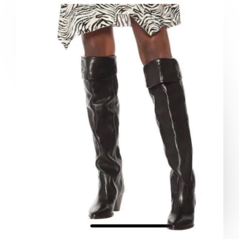 ❤️ $1700 NWB Isabel Marant Leather Travel Boots Black Over the Knee